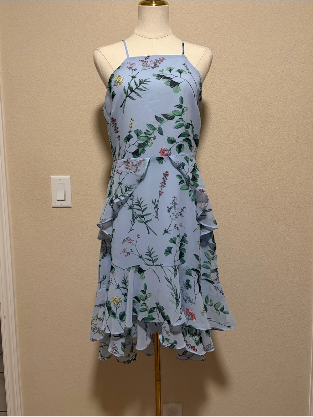 Banana Republic Sky Blue Floral Asymmetrical Ruffle Dress